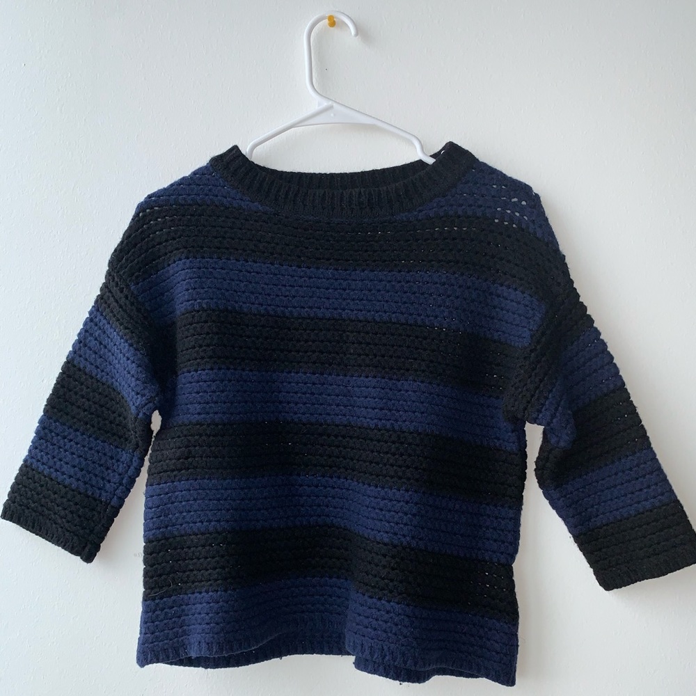 Brooks Brothers Wool Striped Stitch Sweater Blue and Black Size Small